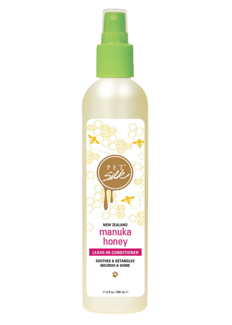 Pet Silk Manuka Honey 11.6oz Leave-in Conditioner, Soothes, Detangles, Nourishes and Improves Overall Shine, Create a Stronger, Healthier Coat, Infused with Manuka Honey, Green Tea and Keratin!
