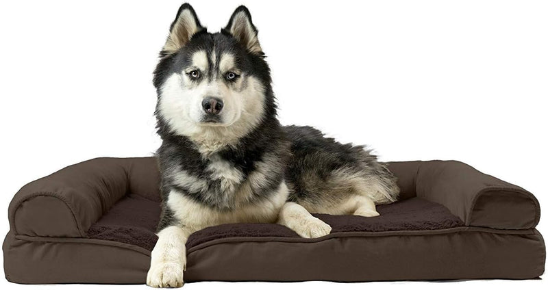 Furhaven Cooling Gel Dog Bed for Large Dogs w/ Removable Bolsters & Washable Cover, For Dogs Up to 95 lbs - Plush & Sued