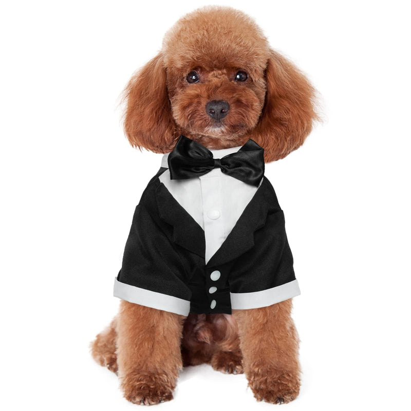 Kuoser Dog Tuxedo, Formal Dog Costume with Bow Tie Pet Wedding Suit Party Birthday Outfit, Dogs Tux Soft Shirt for Valentines Christmas Halloween Graduation Cosplay, Black L