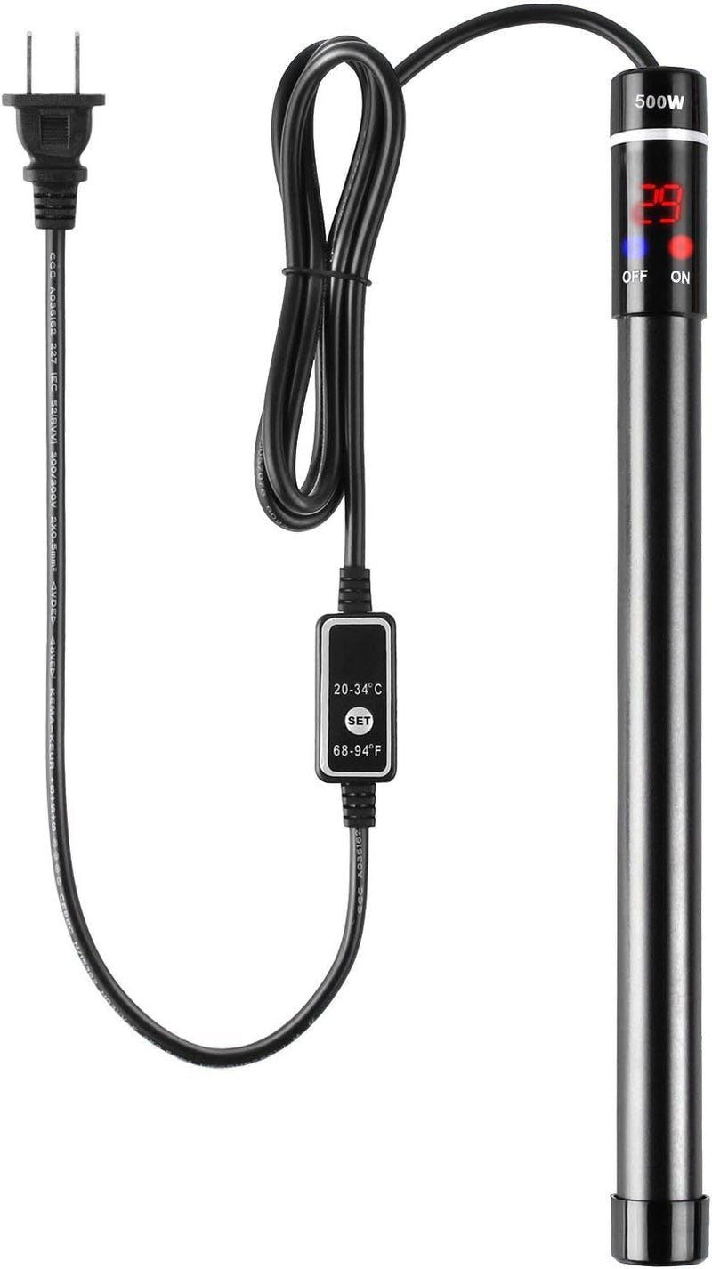 MQ Titanium Alloy 500W Aquarium Heater for Salt and Fresh Water, Digital LED Display Submersible Heater with External Th