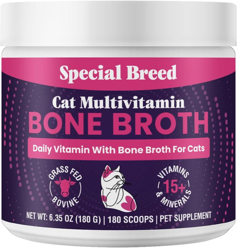 Cat Multivitamin with Grass-Fed Beef Bone Broth – Daily Supplement for Immune, Joint, Skin, Coat & Gut Health – Omega 3s
