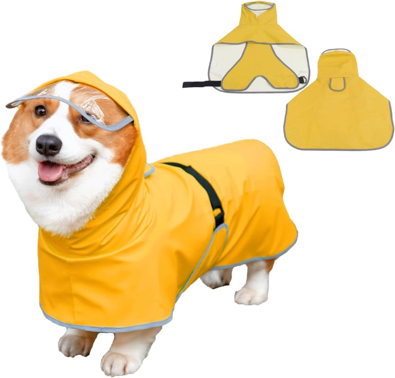 Dog Poncho Hooded Raincoat for Puppies & Small to Large Dogs, Reflective Strips for Night Safety, Lightweight & Adjustab