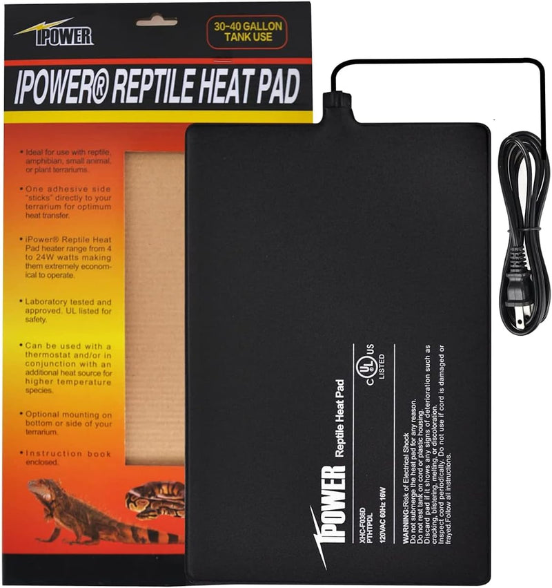 iPower 8 by 12-Inch 16W Reptile Heat Mat, Under Tank Warmer Terrarium Heat Pad for Turtles Lizards Frogs and Other Small