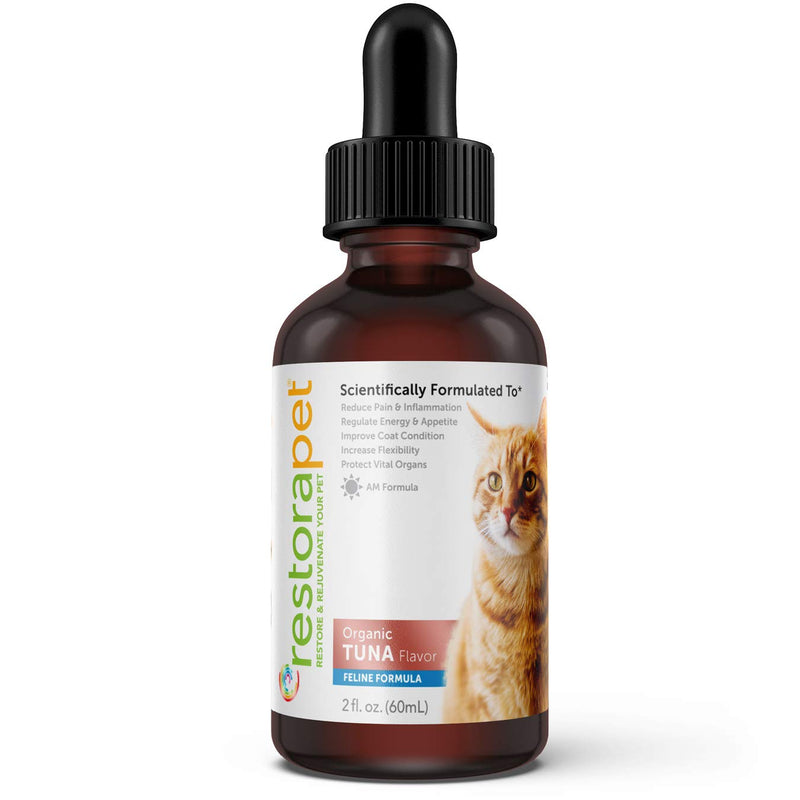 RestoraPet Organic Cat Supplement | Healthy & Safe Antioxidant Liquid Drops for Cats | Anti-Inflammatory Multi-Vitamin | Increases Mobility & Energy | Tuna Flavored