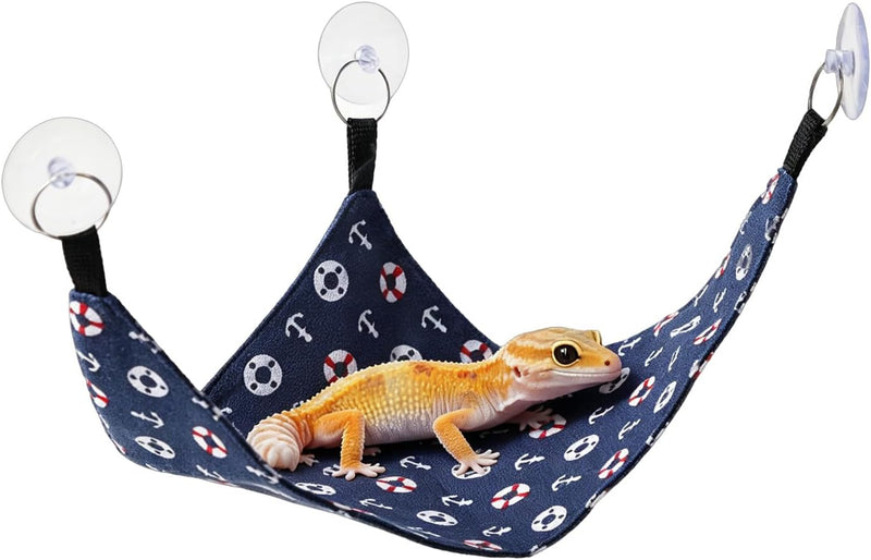 Bearded Dragon Hammock Swing, Hanging Reptile Bed Lounger for Lizard Terrarium Gecko, Suction Cup Tank Accessory for Gla