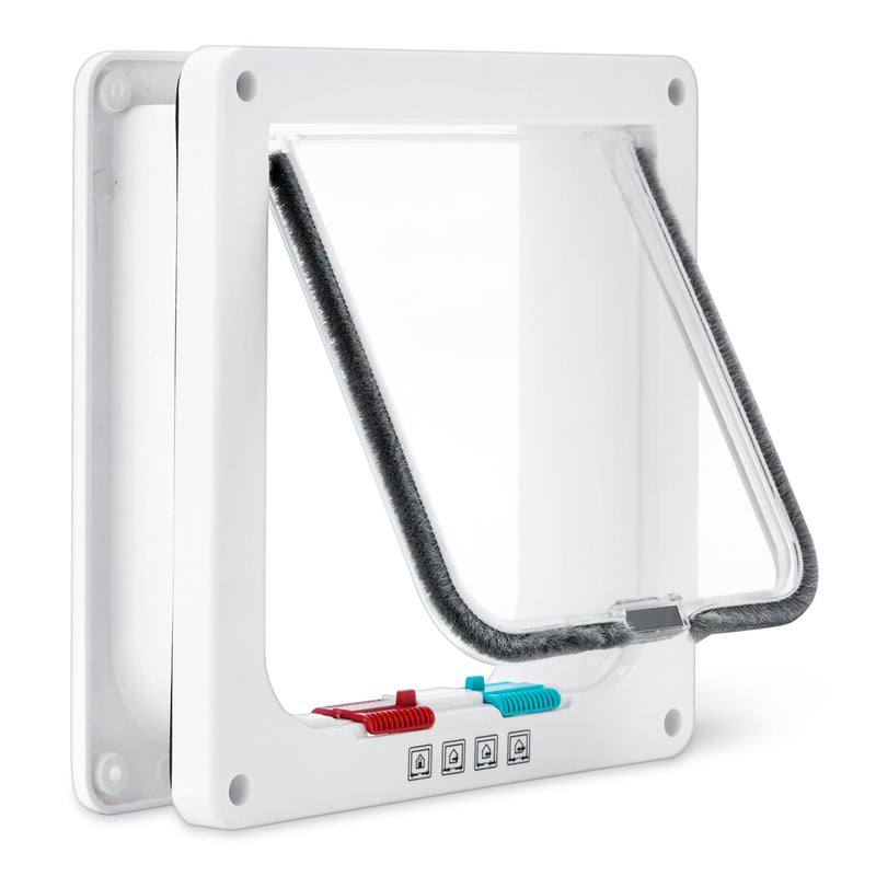 Amazon Basics Adjustable Plastic Dog and Cat Door with 4 Way Lock, Small, 7.5’’ x 7.4’’ x 2.24’', White