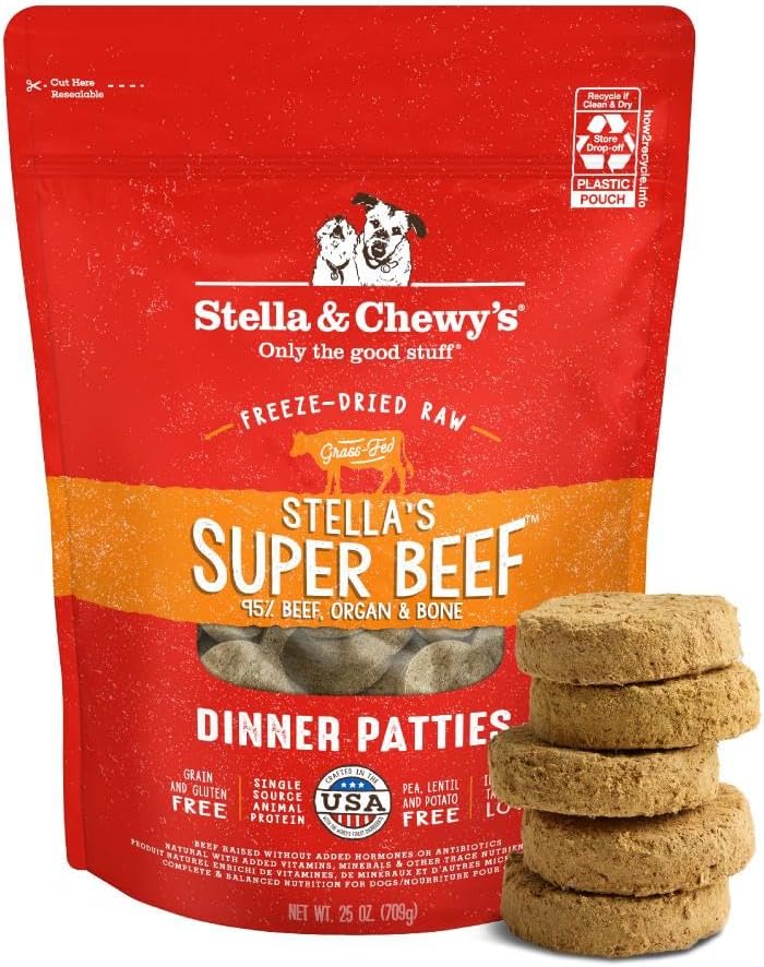 Stella & Chewy's Freeze-Dried Raw Dinner Patties - Beef Recipe - High Protein Grain-Free Puppy & Dog Food - Perfect For