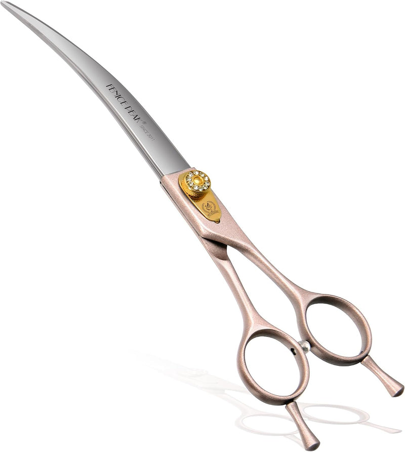 Professional Curved Dog Grooming Scissors 7'' Rose Gold 440C Stainless Steel Pet Cutting Shears Safety Trimming Shearing
