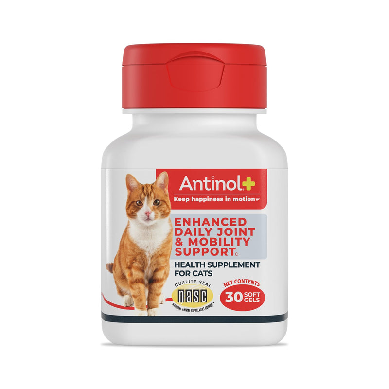 Antinol Plus, Mobility, Hip, and Joint Supplement for Cats, Green-Lipped Mussels and Krill Oil - Cat Joint Supplement, 30 Soft Gels