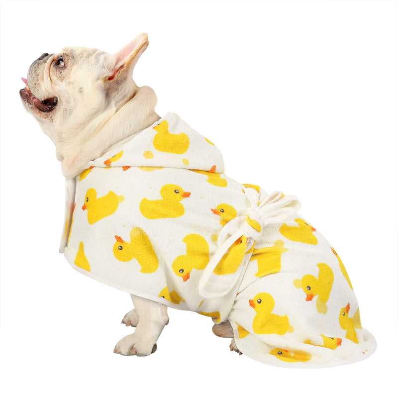 HDE Dog Bathrobe Super Absorbent Quick Drying Puppy Towel Wrap Coat Adjustable After Bath Robes with Hood for Dog Sizes S-XXL White Rubber Ducks M