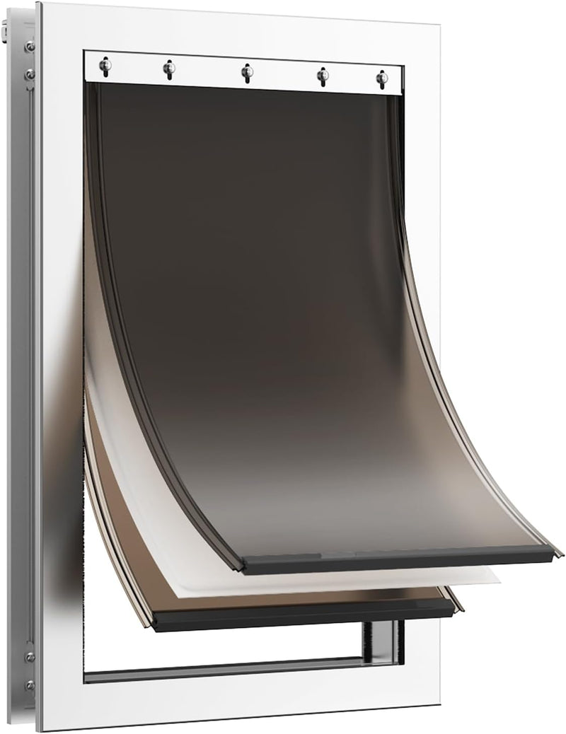 3-Flaps Extreme Weather Dog Door for Exterior Door, Aluminum Frame and Telescoping Tunnel with Sliding Lock Panel,Suitab