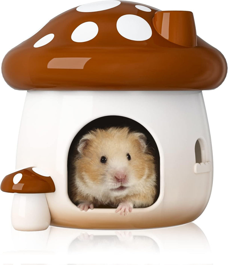 BUCATSTATE Hamster Hideout Ceramic, Mushroom Shape Hamster House and Habitats Cool Bed Ideal for All Season Dwarf Hamste