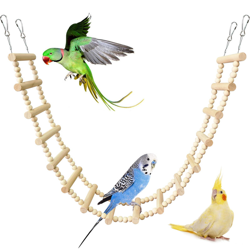 BNOSDM Long Bird Ladder Bridge 39.4 in Wooden Parakeet Climbing & Swing Toys Bird Cage Accessories for Budgies, Cockatiels, Conures, Lovebirds, Canaries (16-Steps)