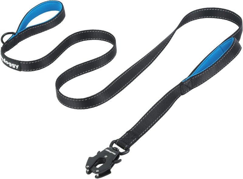 Strong Heavy Duty Dog Leash - 6ft Reflective Nylon Training Leash with Soft Padded Double Handle & Auto Lock Frog Clip -