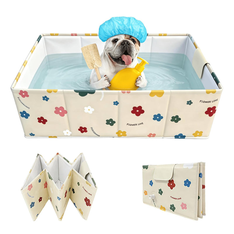 Foldable Dog Bathtub for Small to Medium Dogs & Cats, Collapsible Pet Bath Tub for Shower/Kitchen Sink, Thickened Insulated Base, Portable & Space-Saving Puppy Wash Basin, 27.5