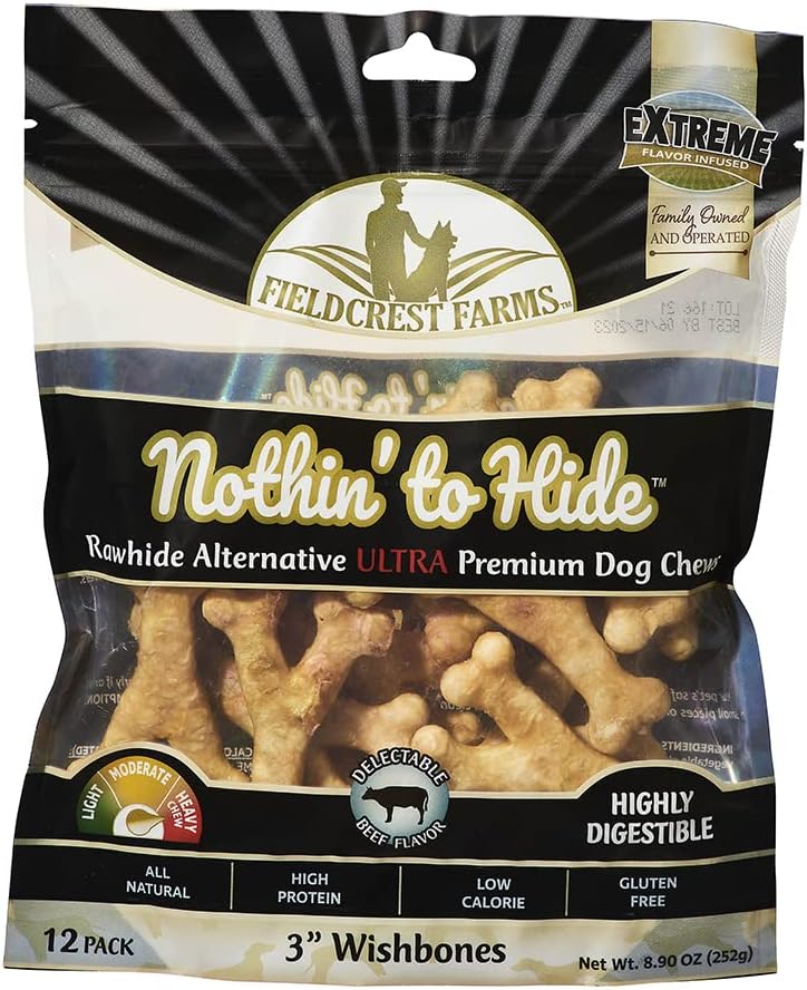 Fieldcrest Farms Nothing to Hide Natural Rawhide Alternative 3'' Wish Bones for Dogs - Digestible Rawhide Free Dog Chews