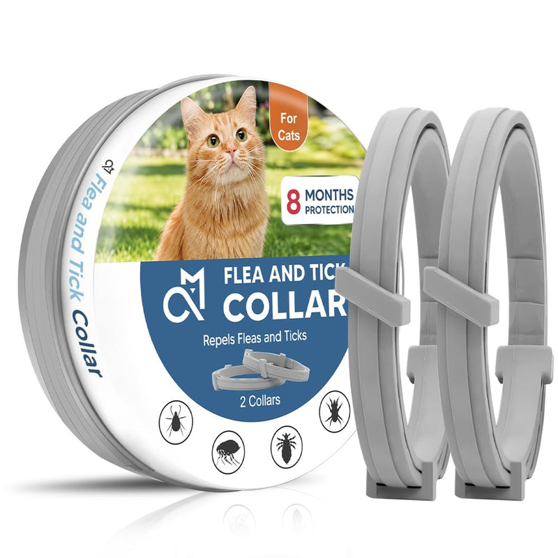 fcesiweg Flea Collar for Cats,Natural Cat Flea Tick Collar,Adjustable Tick Collars for Cats,Plant Ingredients,8 Months of Protection,Easy to Apply,People & Pet Friendly - 2P