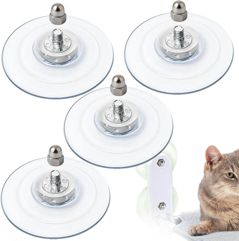 4 Pack Cat Window Perch Suction Cup - Strong Adhesive Replacement Suction Cups with Screws for Foldable & Cordless Cat W