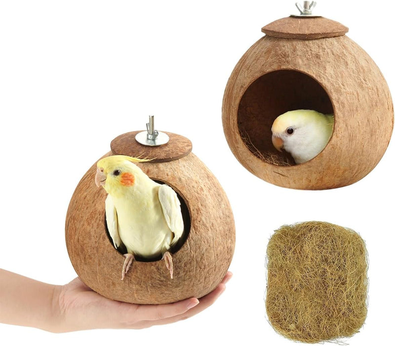 Bird Nest for Cage Natural Coconut Shell Bird House Parakeet Nesting 2 Pack