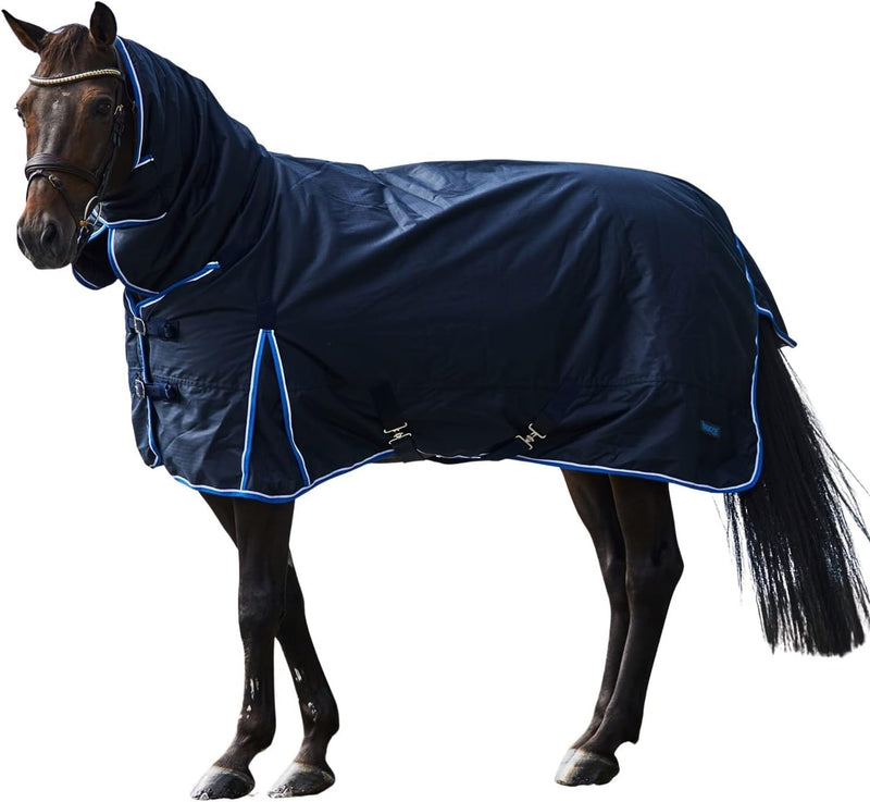Horze Glasgow Heavy Weight Winter Turnout (400g Fill) | Waterproof Combo Horse Blanket with Neck Cover - Dark Blue - 78