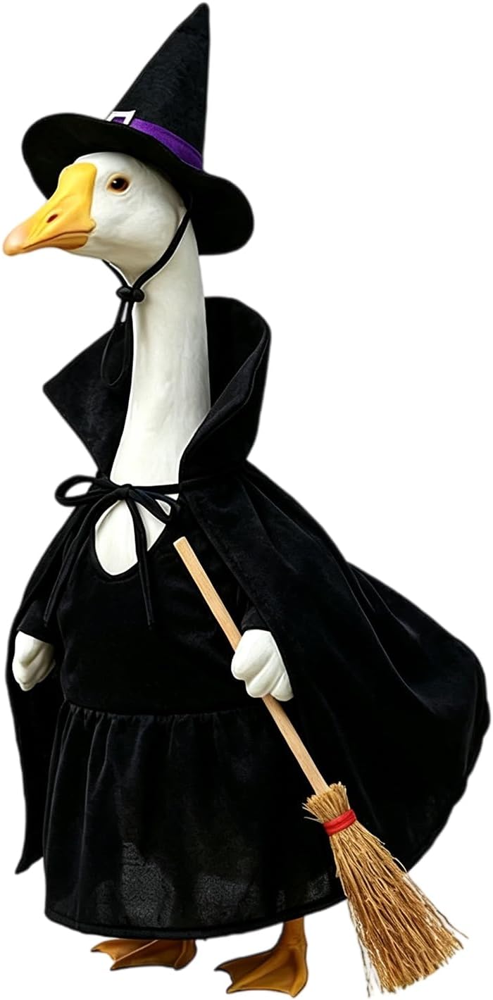 Halloween Witch Porch Goose Outfit Witch Hat Cape Broom Set for 23'' Geese