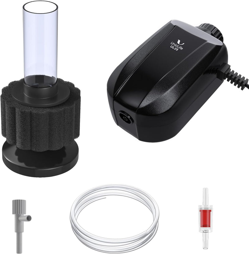 Uniclife Aquarium Air Pump, Adjustable Quiet Oxygen Pump for Fish Tanks, Airline Tubing & Accessories