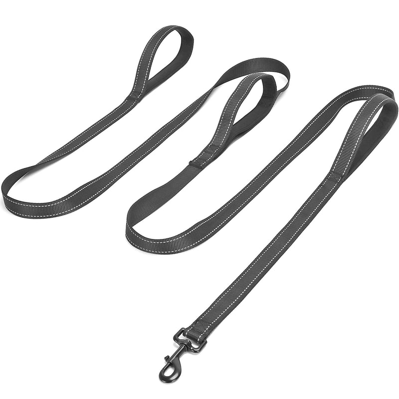 Mycicy 3 Handle Dog Leash, 10FT Triple Handle Reflective Stitching with Padded Traffic Handles, Heavy Duty Training Pet Lead for Control and Safety (Black)