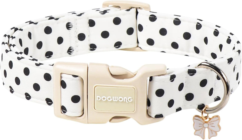 Spring Summer Dog Collar for Girl Dogs- White Polka Wedding Dog Collar, Adjustable Soft Beach Dots Dogs Collars for Smal