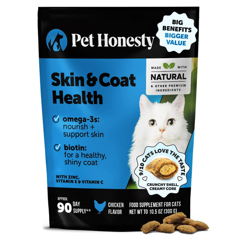 Cat Skin & Coat Health Chews – Crunchy & Creamy Treats with Omegas, Vitamin C & E, Biotin – Soothes Itchy, Dry Skin, Reduces Shedding & Promotes a Shiny Coat – Cat Vitamins (Chicken 90-Day Supply)