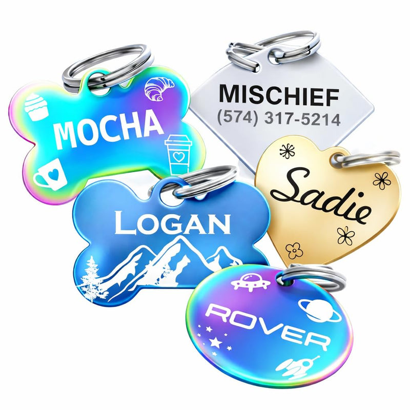 Dr. Fremont's Stainless Steel Custom Pet ID Personalized Engraved Identification Cat and Dog Tags with Custom Text, Many Shapes Including Bone, Heart, Circle (Classic Stainless Steel, Large Bone)