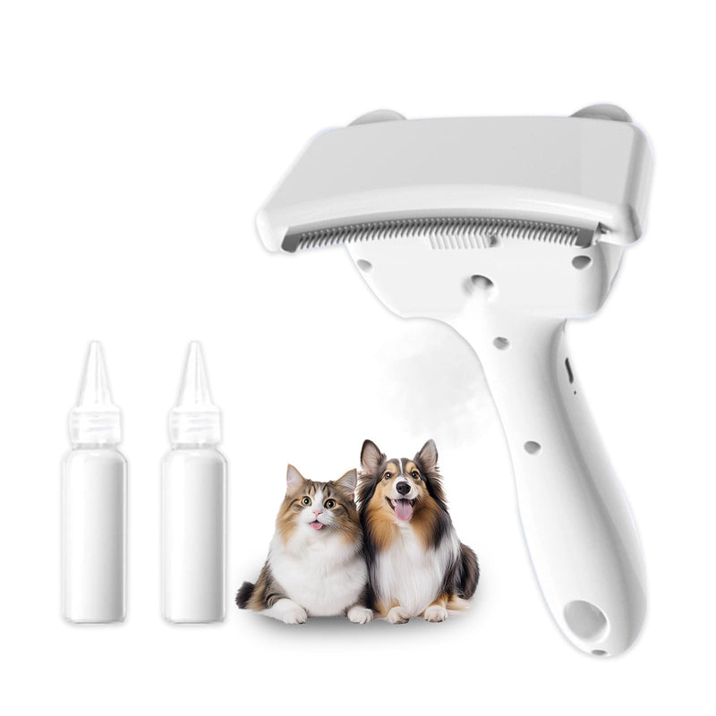 Pepkefir 3 in-1 Cat & Dog Steam Comb for Long Short Hair for Any Size Cat & Dog Hair Removal & Shedding, Two Spray Mode with USB, Brush Haired Release Button - Include “2” Waterless Shampoo(White)