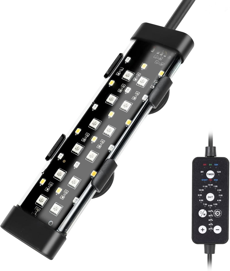 hygger Submersible LED Aquarium Light, 8W 7 in 24/7 Mode Fish Tank Light with 5 Rows Beads, with Timer 9 Colors and Adju