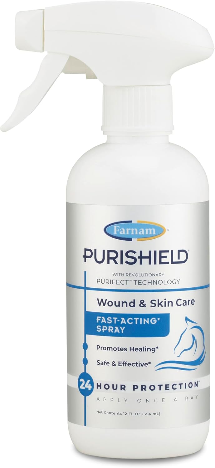 Farnam Purishield Wound & Skin Care Fast Acting Spray, Cleans and Treats Wounds on Horses, Dogs, Cats & Livestock. 12 Ou