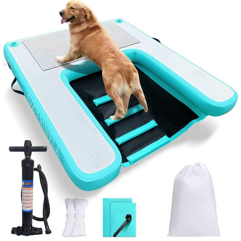 GZYSINFLA Inflatable Large Dog Water Ramp Float Floating Ramp-Swimming Pets Up to 200 Pounds Large Dogs-Inflatable Stairs for Boats, Docks, with Pump/Rope/Repair Kit - PVC Anti-Slip Fabric
