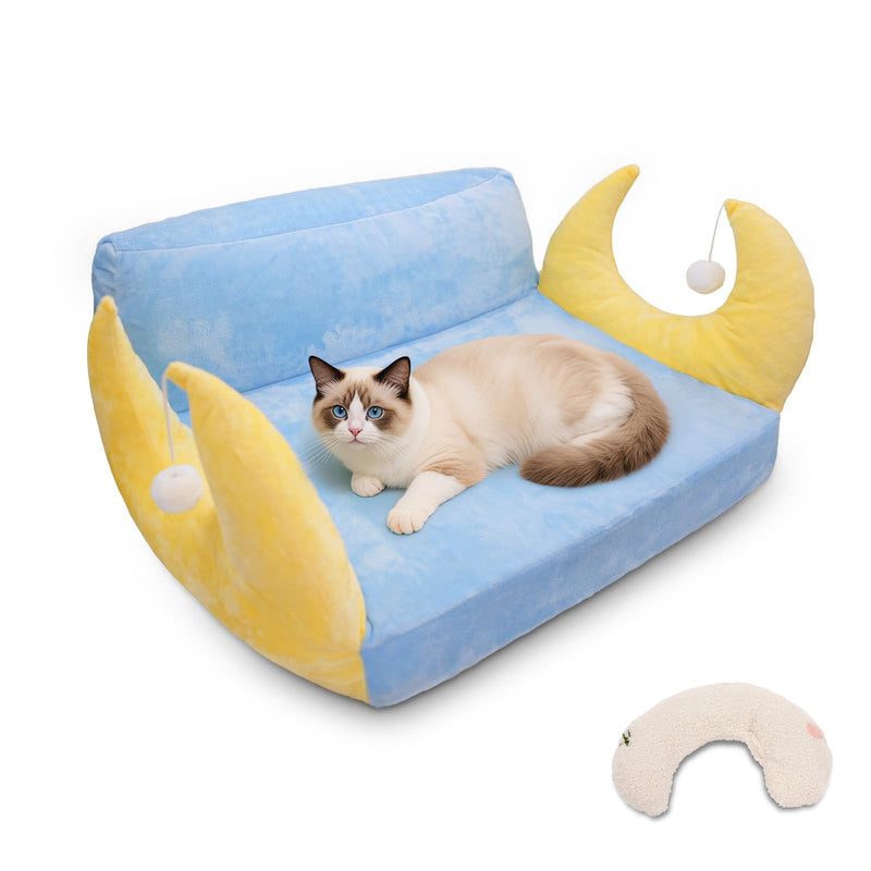 MOYMO Cat Couch with Soft Pillow, Supportive Dog Couch, Cat Sofa with Removable Cover,Cute Moon Shaped, 24 Inch