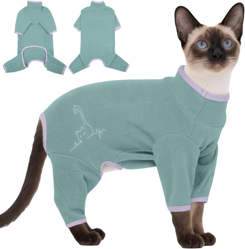 DENTRUN Cat Clothes for Hair Control with Hair Sticky Fabric - Soft Recovery Suit & Breathable Lint-Resistant Cat Sweater for Cats Only, Kitten Onesie Pajamas, L, Deep Blue