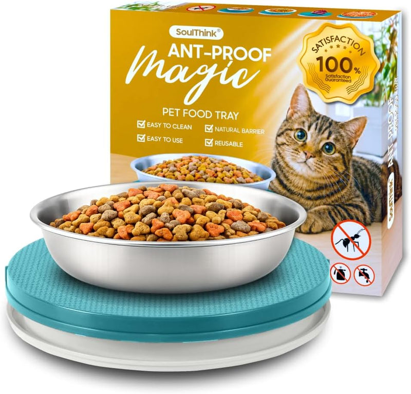 SoulThink® Ant Proof Cat Dog Bowl Tray - New Innovation Anti Ant Pet Food Dish Indoor No Chemical No Water Needed Different from Traditional Trap (Turquoise Gre
