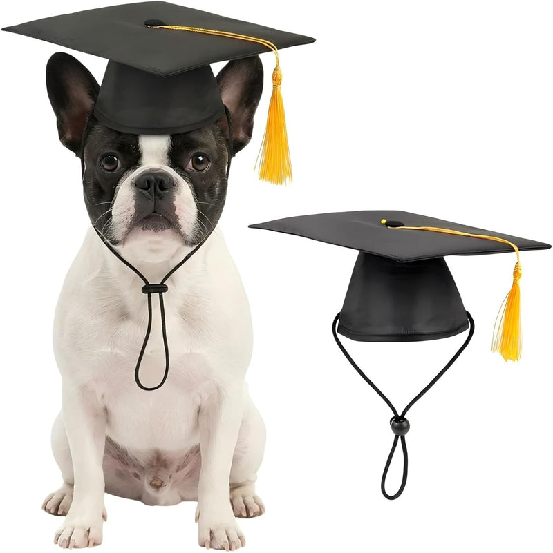 Black Pet Graduation Hats, Animal Graduation Caps with Yellow Tassel, Adjustable Dog and Cats Bachelor Hats for Photo Props Graduations Holiday Party Costume Accessories