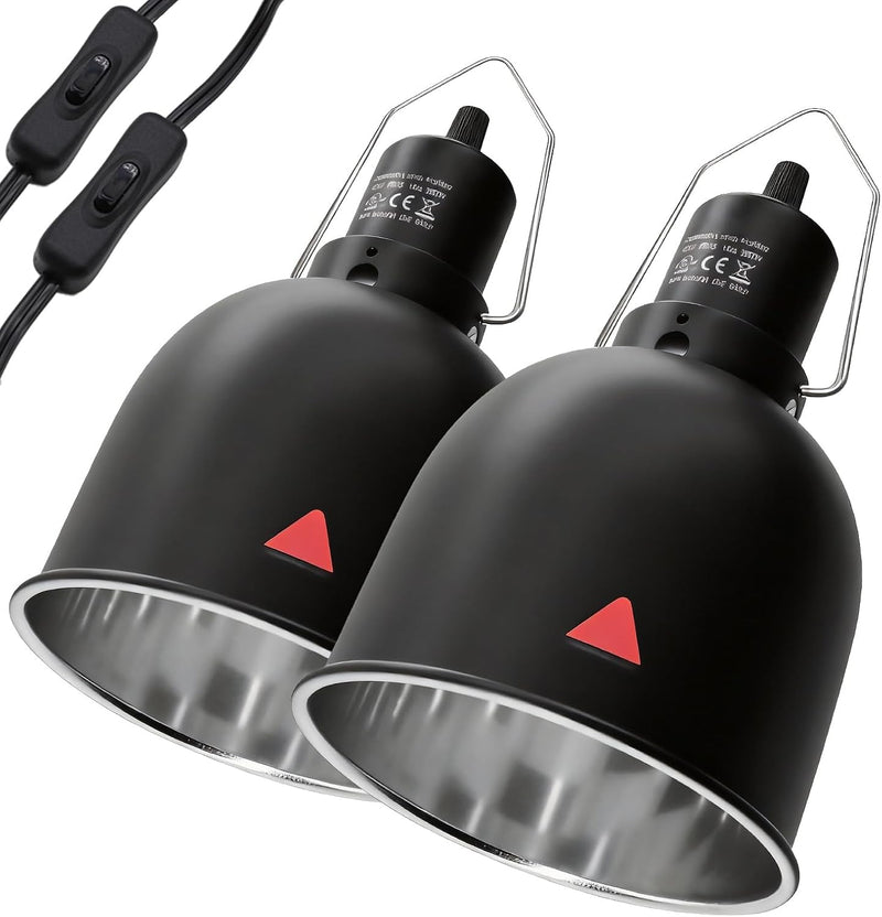 2-Pack Reptile Light Fixture 5.5in Deep Dome Reptile Lamp Fixture Heat Lamp Fixture for Heat/UVA/UVB Bulb Basking Lamp M