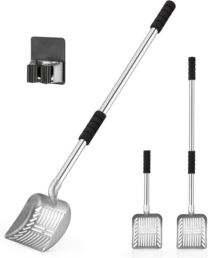 Yangbaga Metal Cat Litter Scoop:Detachable Long Handle Litter Scooper with Deep Shovel,Pooper Scooper Heavy Duty for Litter Box,Stainless Steel Non-Stick Sifter with Foam Padded Grip,No Bending Back
