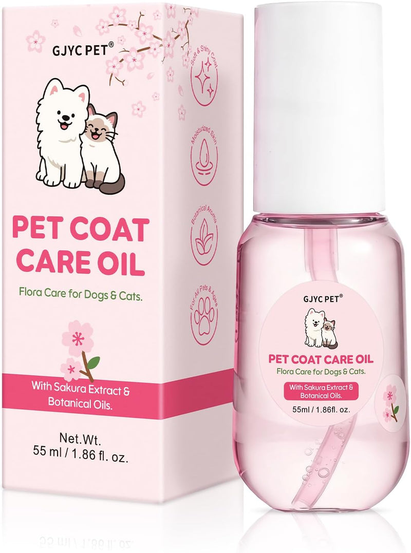 Pet Coat Care Oil, Cherry Blossom & Squalane Extract | Luster Enhancing Elixir, Radiant Shine & Protective Coating; Prof