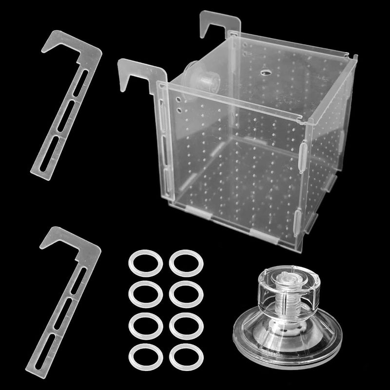 5.9 x 5.9 x 5.9 inch Acrylic Fish Breeding Box, Transparent Isolation Hatchery Incubator with Suction Cups for Guppy Shr