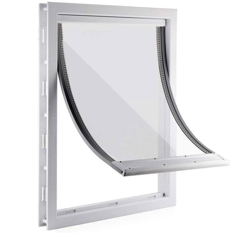 CEESC Dog Door with Soft Transparent Magnetic Flap and Snap-in Closing Panel, Premium PVC Plastic Pet Door for Small Medium Dogs and Puppies(L,White)