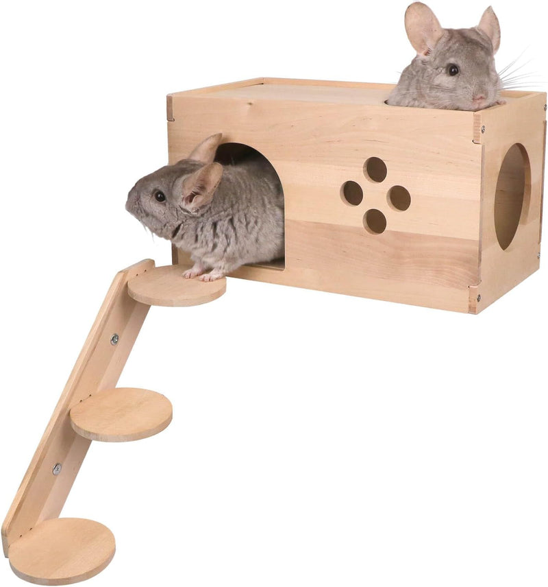 YKD Natural Birch Wooden Chinchilla House with Ladder