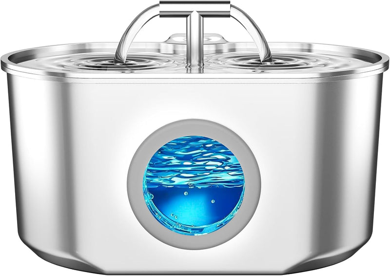 Cat Water Fountain Stainless Steel - Pet Drinking Fountain for Cats Indoor - 2.2L/74oz Automatic Water Dispenser with Watering Level Window (1 Filter)