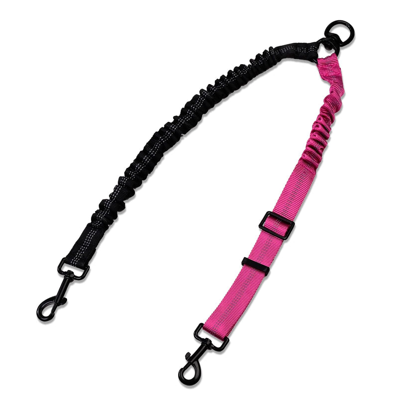 Double Dog Leash Coupler-360° Swivel, No Tangle Dual Walking Leash Attachment with Adjustable Strap & Reflective Shock Absorbing Bungee, Split Lead for Two Different Size Dogs