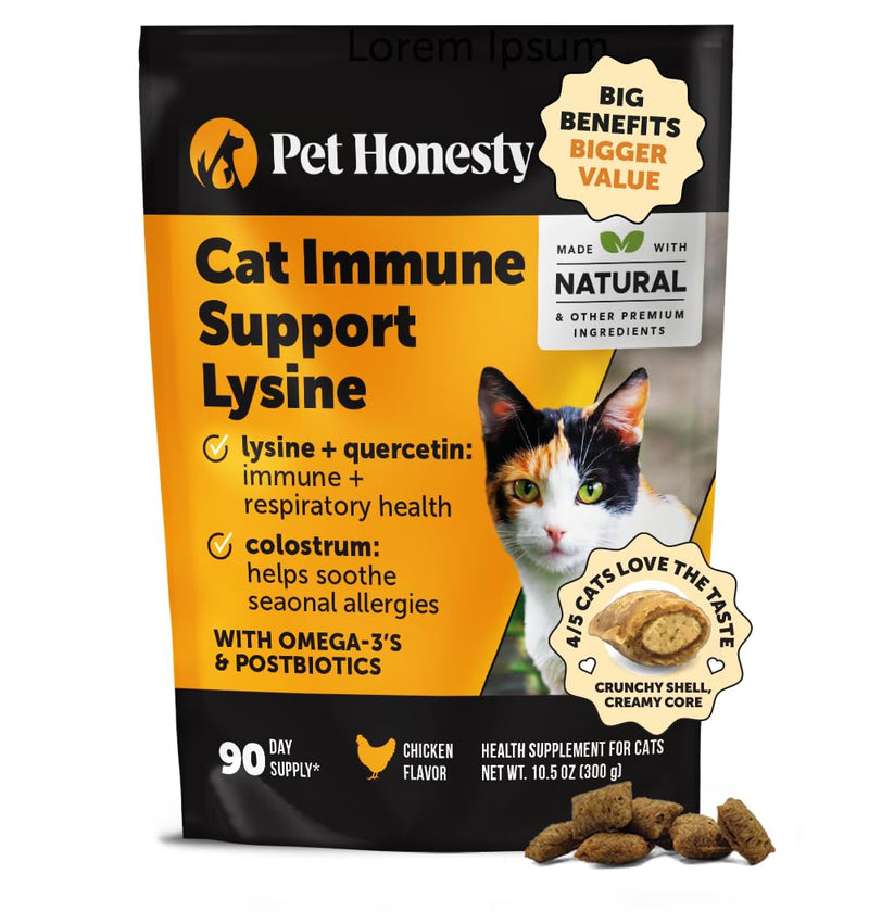 Cat Immune Support Lysine – Allergy Relief & Immune Health Supplement for Cats with L-Lysine, Colostrum, Quercetin & Omega-3 – Soothes Sneezing, Runny Nose & Itchy Skin Chicken, (90-Day Supply)