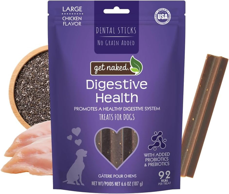 Get Naked Grain-Free Digestive Health Dental Chew Sticks for Large Dogs, Sensitive Stomach Dog Treats, 6.6 oz