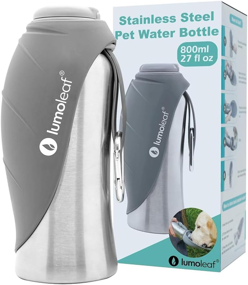 LumoLeaf Portable Dog Water Bottle 27 OZ, Stainless Steel Pet Travel Water Bottle Dispenser for Walking, Hiking and Outd