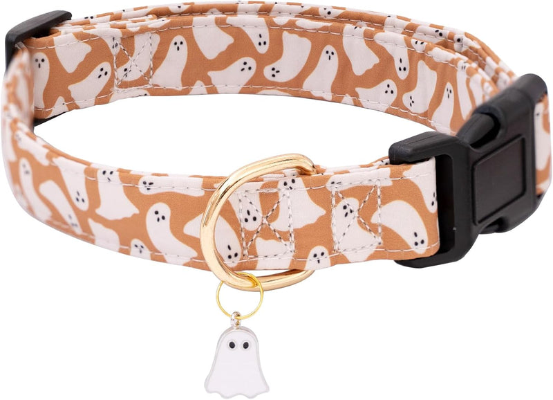 Faygarsle Orange Halloween Dog Collar Ghost Pattern Fall Collar for Dogs L